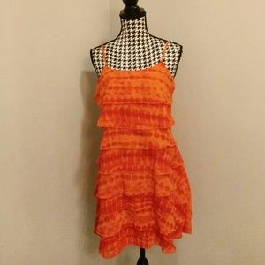 NEW WITH TAGS---ROSY GEE Tiered Orange Dress Size Juniors L 14/16